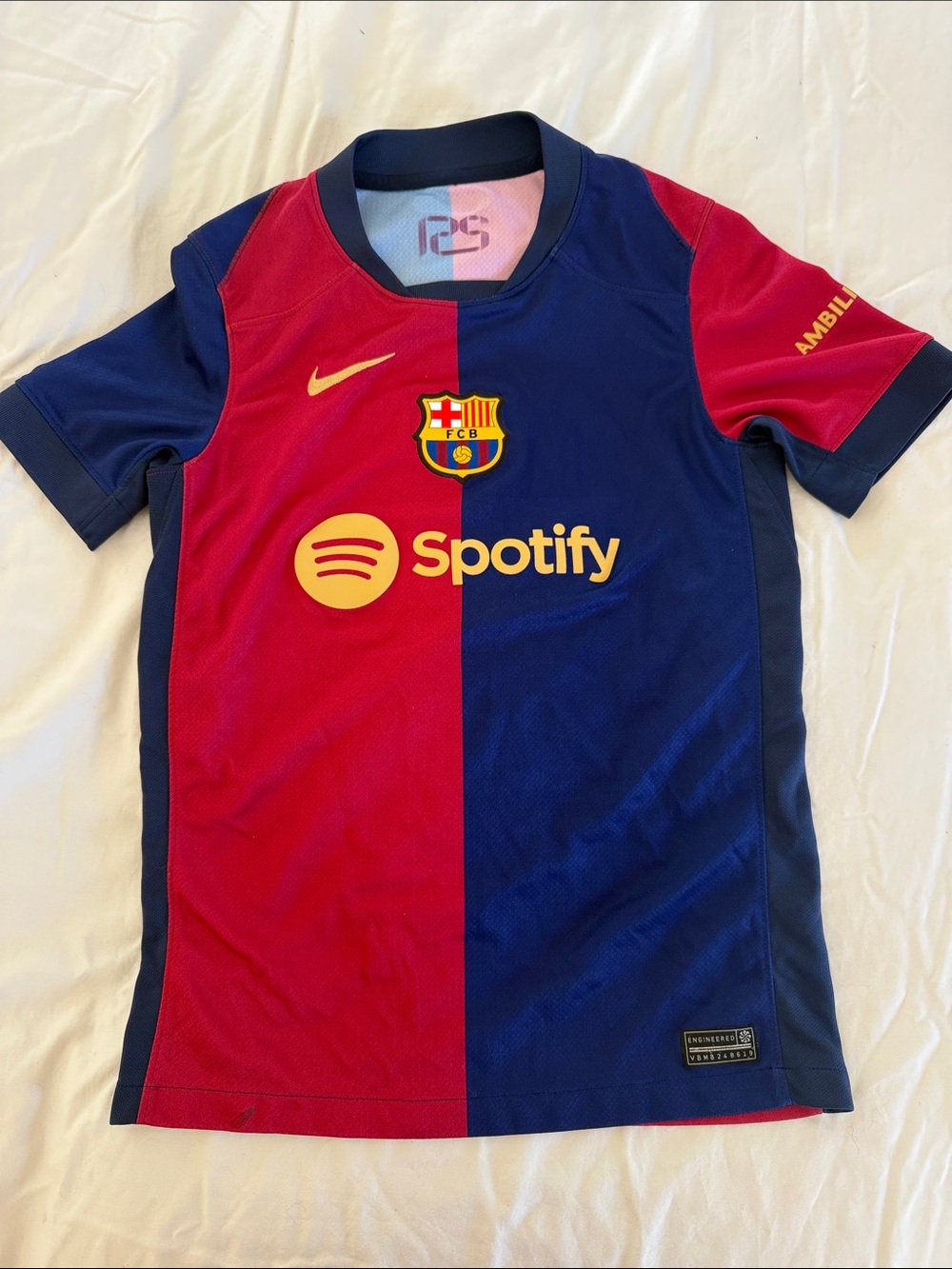 Nike Kids Barcelona Split Red and Blue Soccer Jersey with Yellow Accents